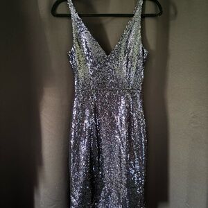 Elegant Silver/Blue Sequin Dress
